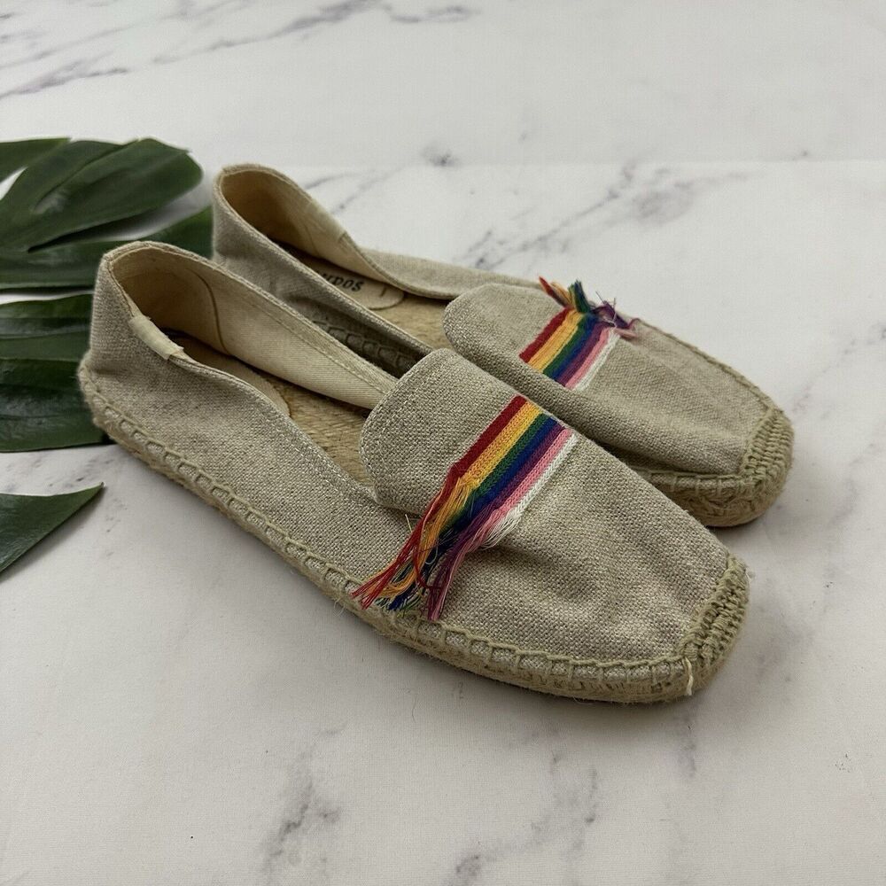 Soludos Womens Pride Flag Embellished Espadrille Flats Size 9.5 Cream Slip On